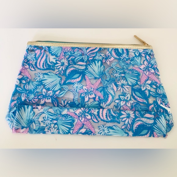 Lilly Pulitzer Large Pouch Clutch Amalfi Blue Clear Printed NWT In Package - Picture 5 of 10